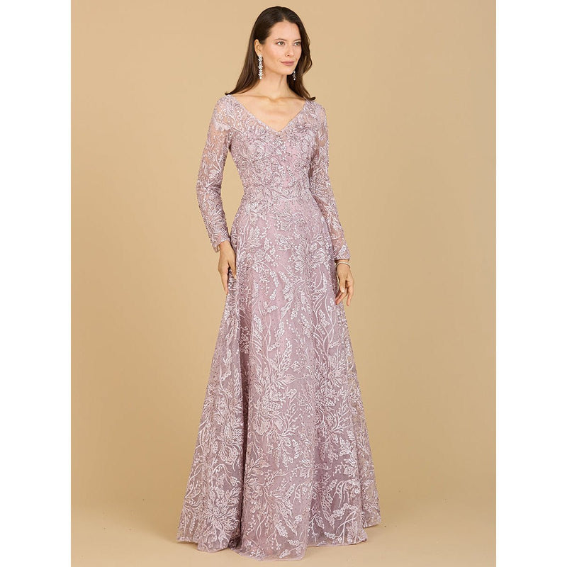 LARA 29200 - A-LINE GOWN WITH LONG SLEEVES, V-NECKLINE - SARAH FASHION