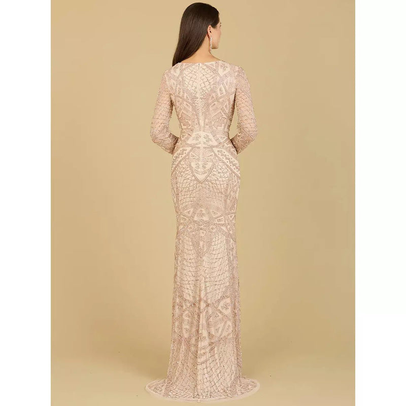 LARA 29215 - LONG SLEEVE BEADED DRESS - SARAH FASHION