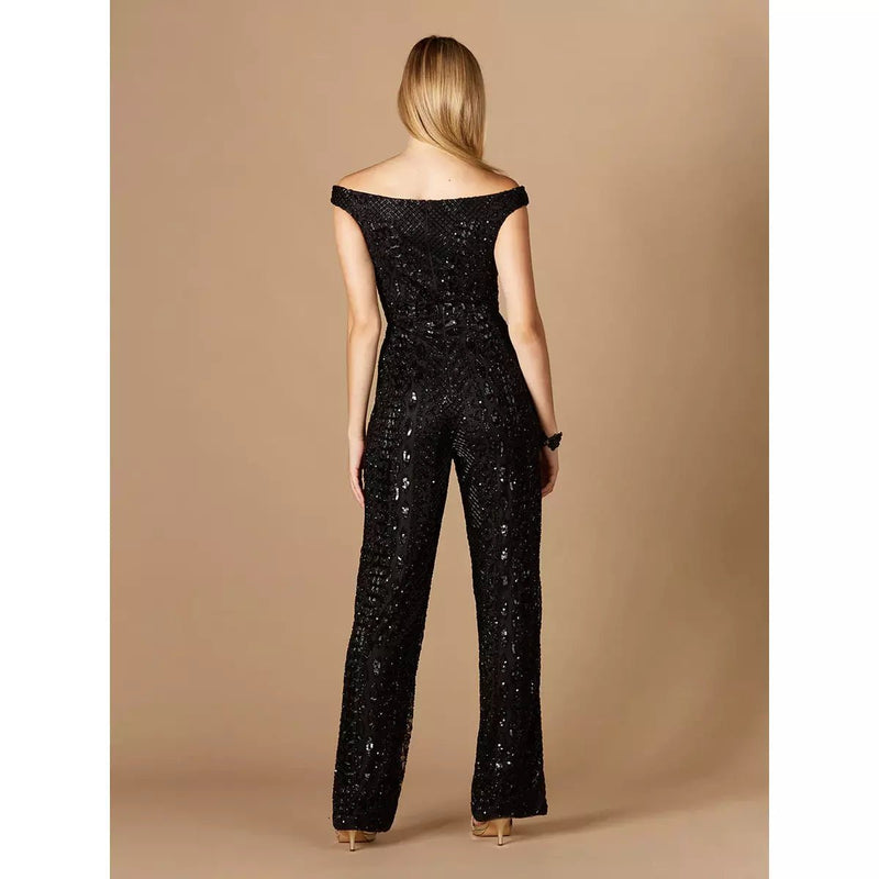 LARA 29323 - BEADED OFF SHOULDER JUMPSUIT - SARAH FASHION