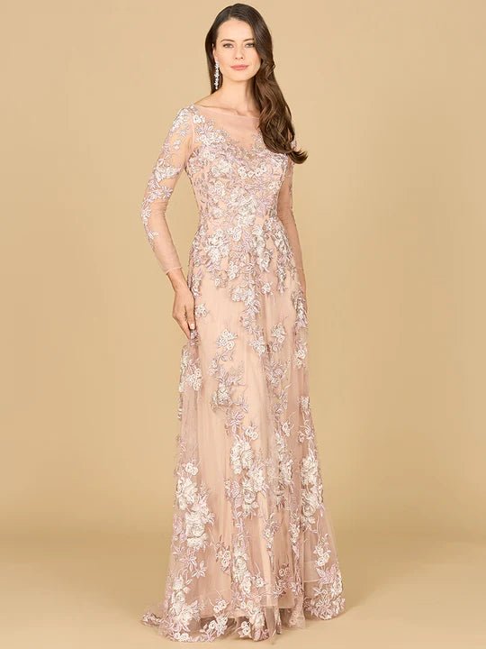 LARA 29327 - LONG SLEEVE MODEST LACE GOWN - SARAH FASHION