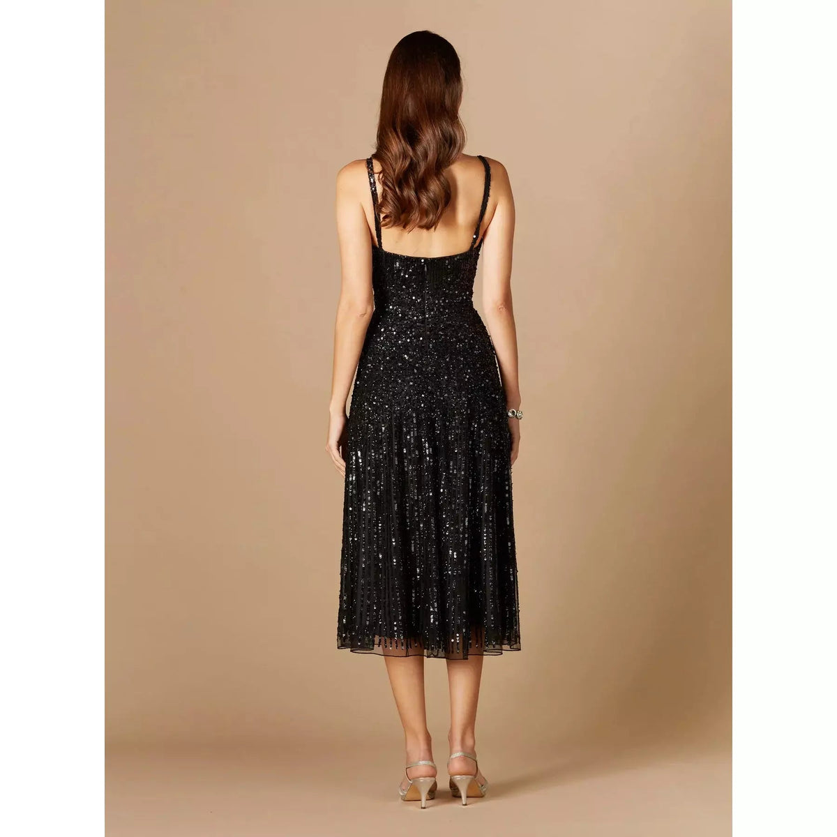 LARA 29347- FLOWING, SEQUIN MIDI DRESS - SARAH FASHION