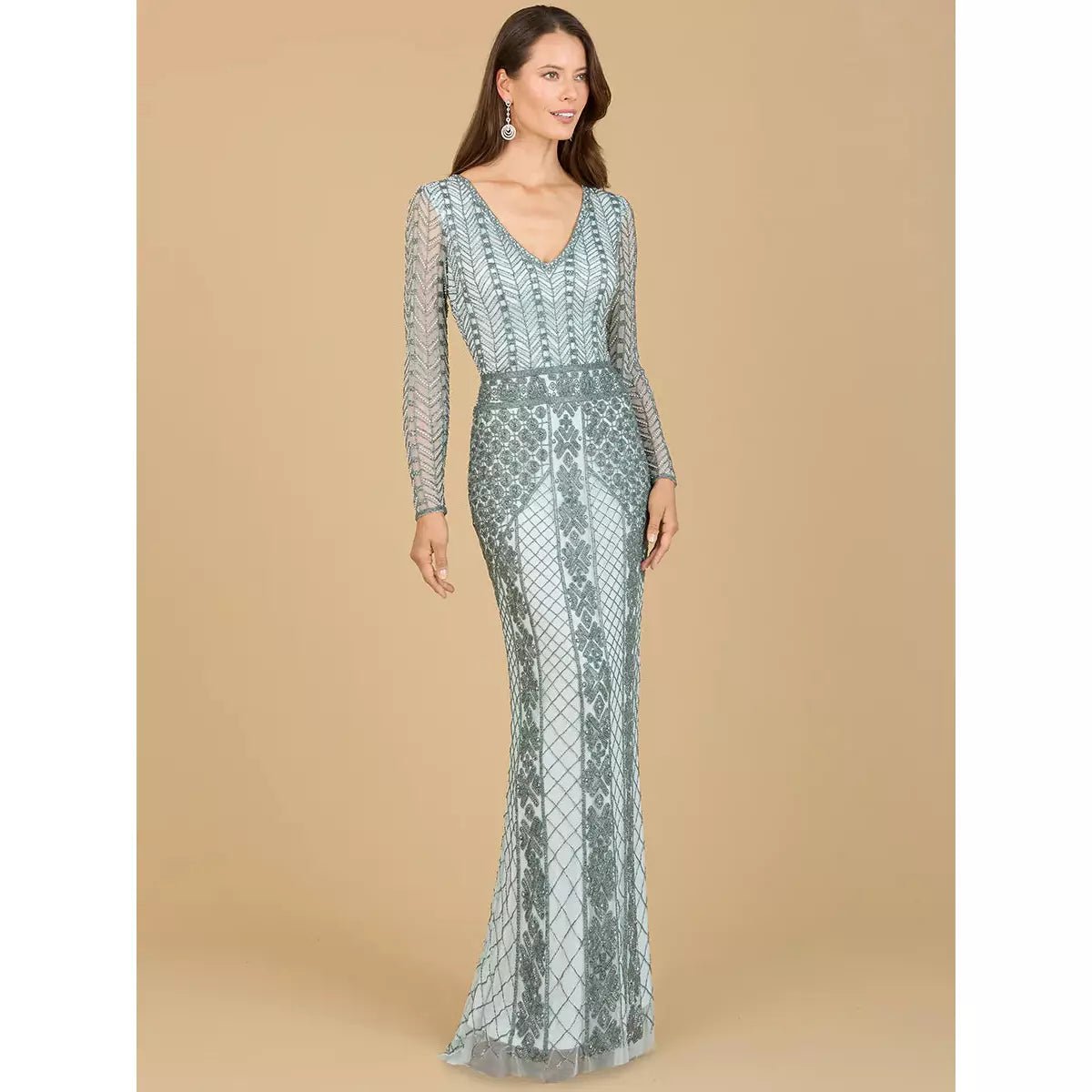 LARA 29365 - LONG SLEEVE BEADED DRESS - SARAH FASHION