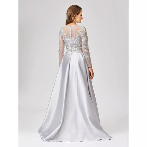 LARA 29468 - LONG SLEEVE LACE GOWN WITH REMOVABLE OVER SKIRT - SARAH FASHION