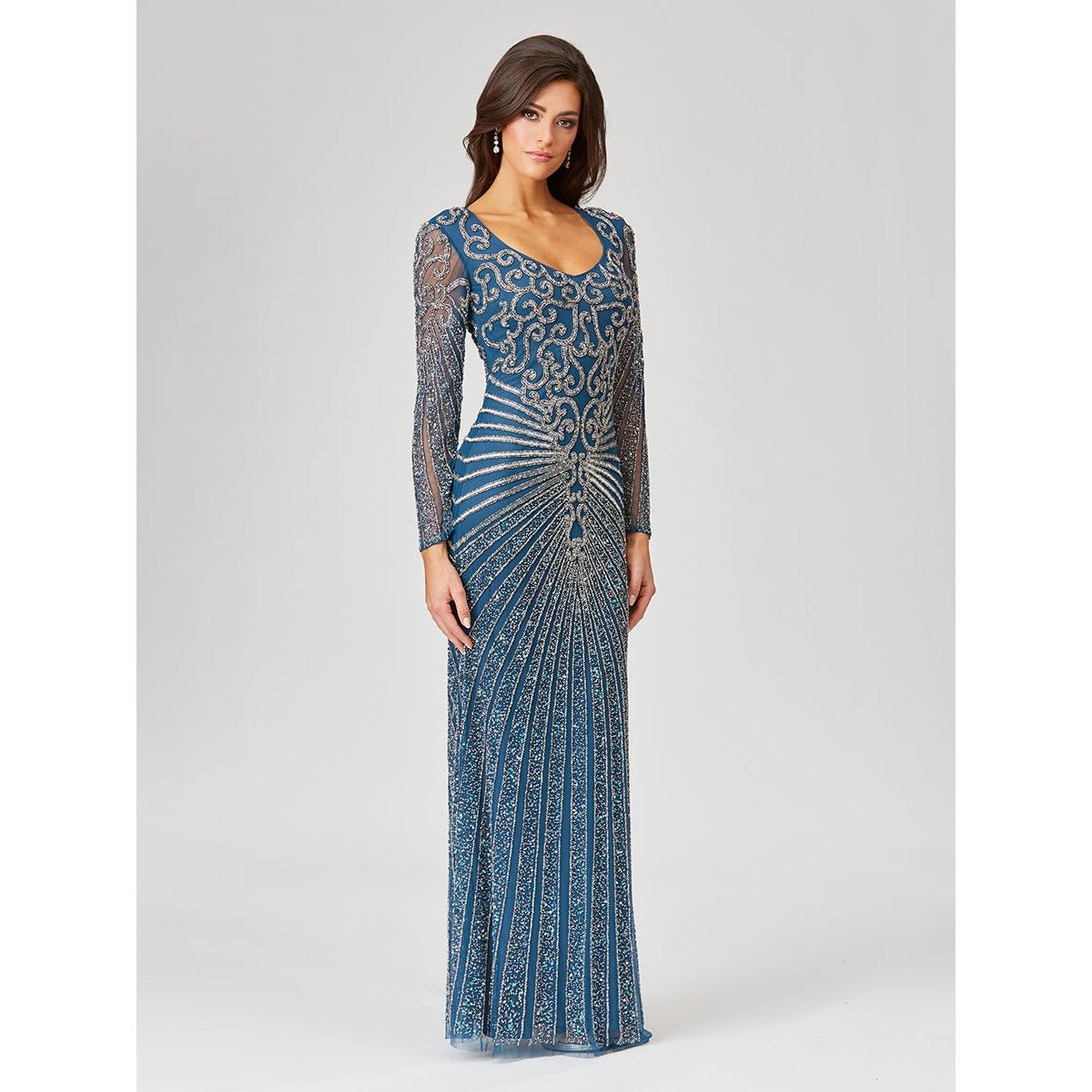 Lara 29602 - V neck embellished long dress - SARAH FASHION