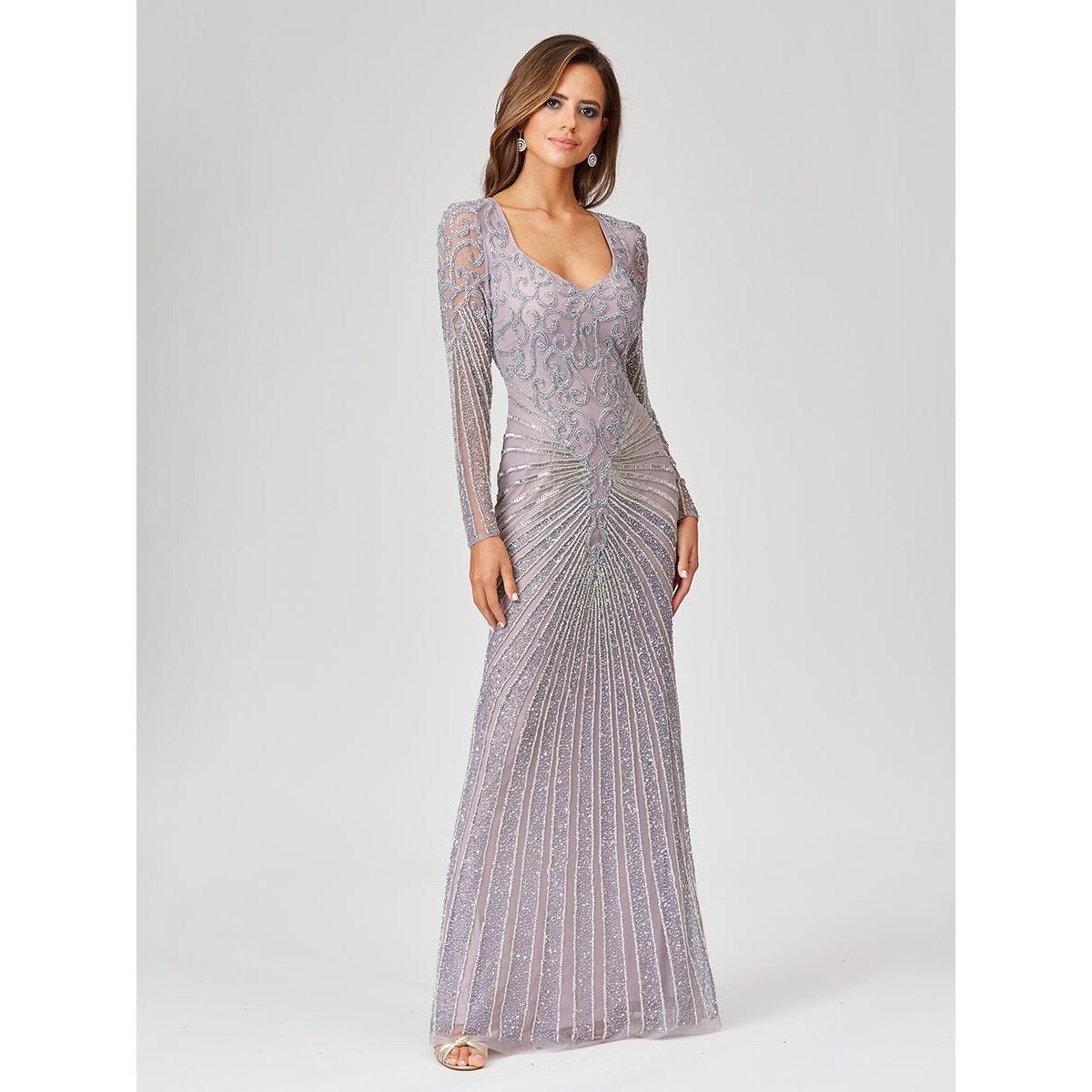 Lara 29602 - V neck embellished long dress - SARAH FASHION