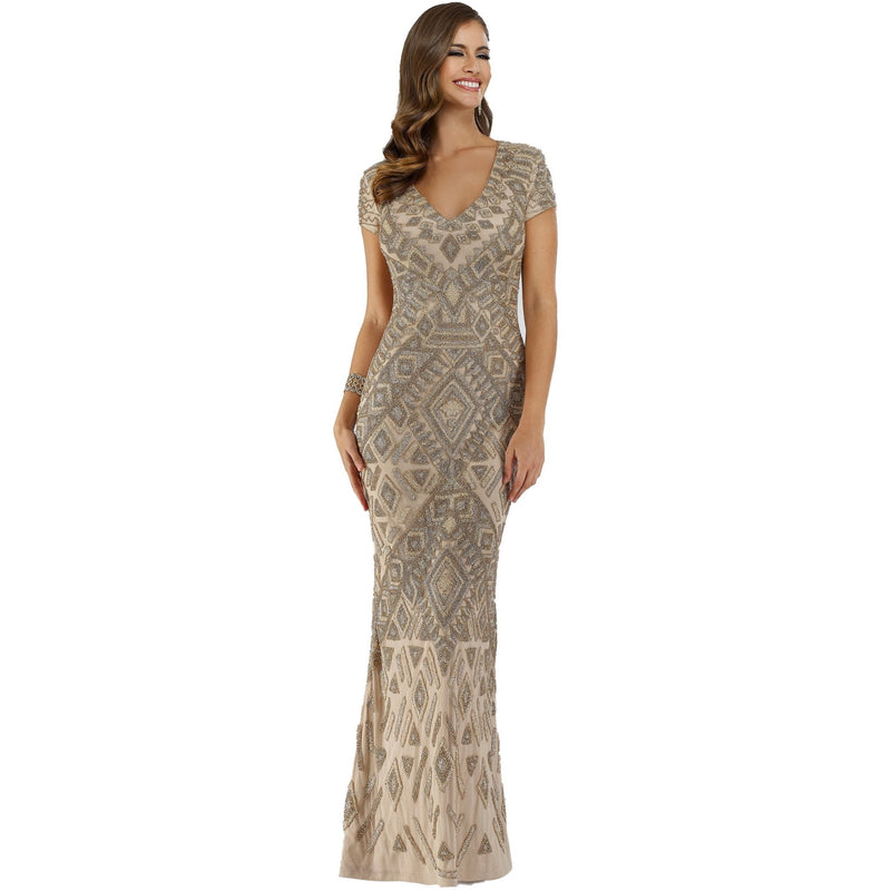 Lara 29604 - v neck embellished long dress - SARAH FASHION