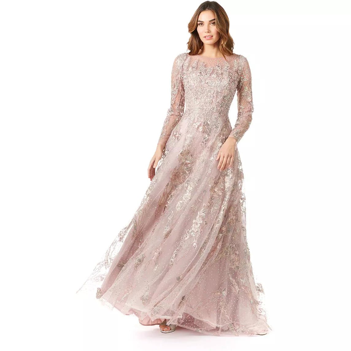 LARA 29618 - BEADED LONG SLEEVE A-LINE DRESS - SARAH FASHION