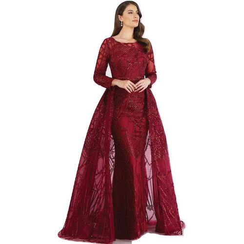 Lara 29633 - Dark red gorgeous long dress with overskirt - SARAH FASHION