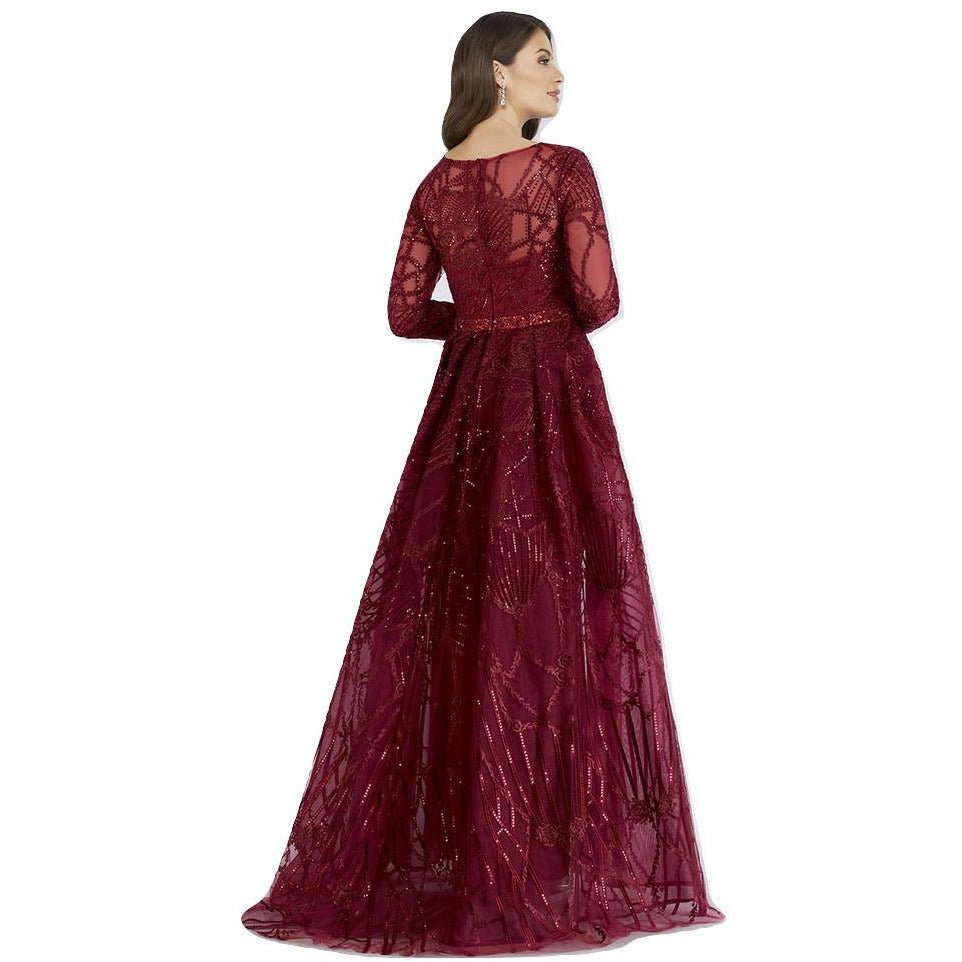 Lara 29633 - Dark red gorgeous long dress with overskirt - SARAH FASHION