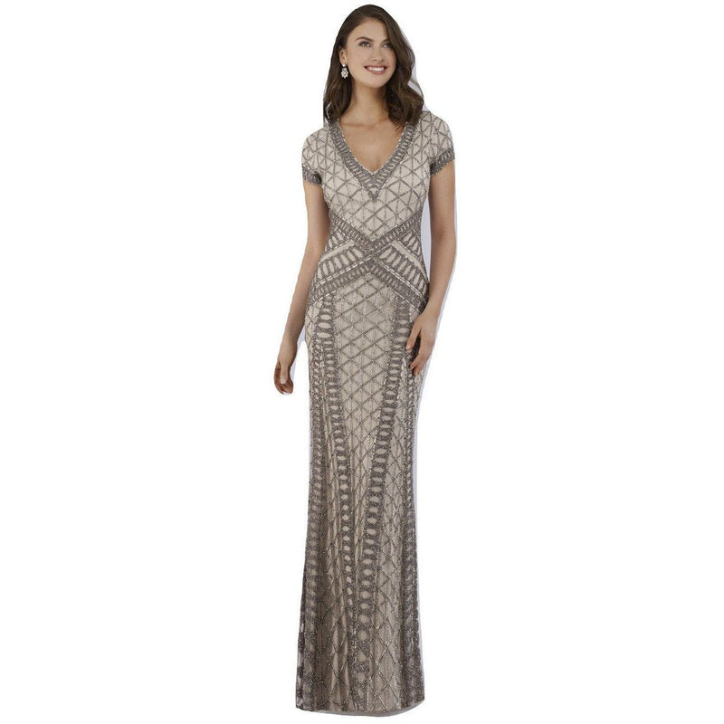 Lara 29746 - Beaded v Neck Long Dress - SARAH FASHION