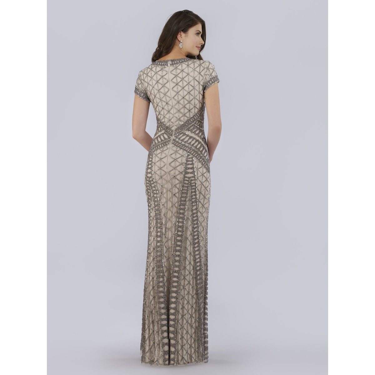 Lara 29746 - Beaded v Neck Long Dress - SARAH FASHION