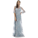 Lara 29772 - Cape Sleeves A-line lace Long Gown - SARAH FASHION