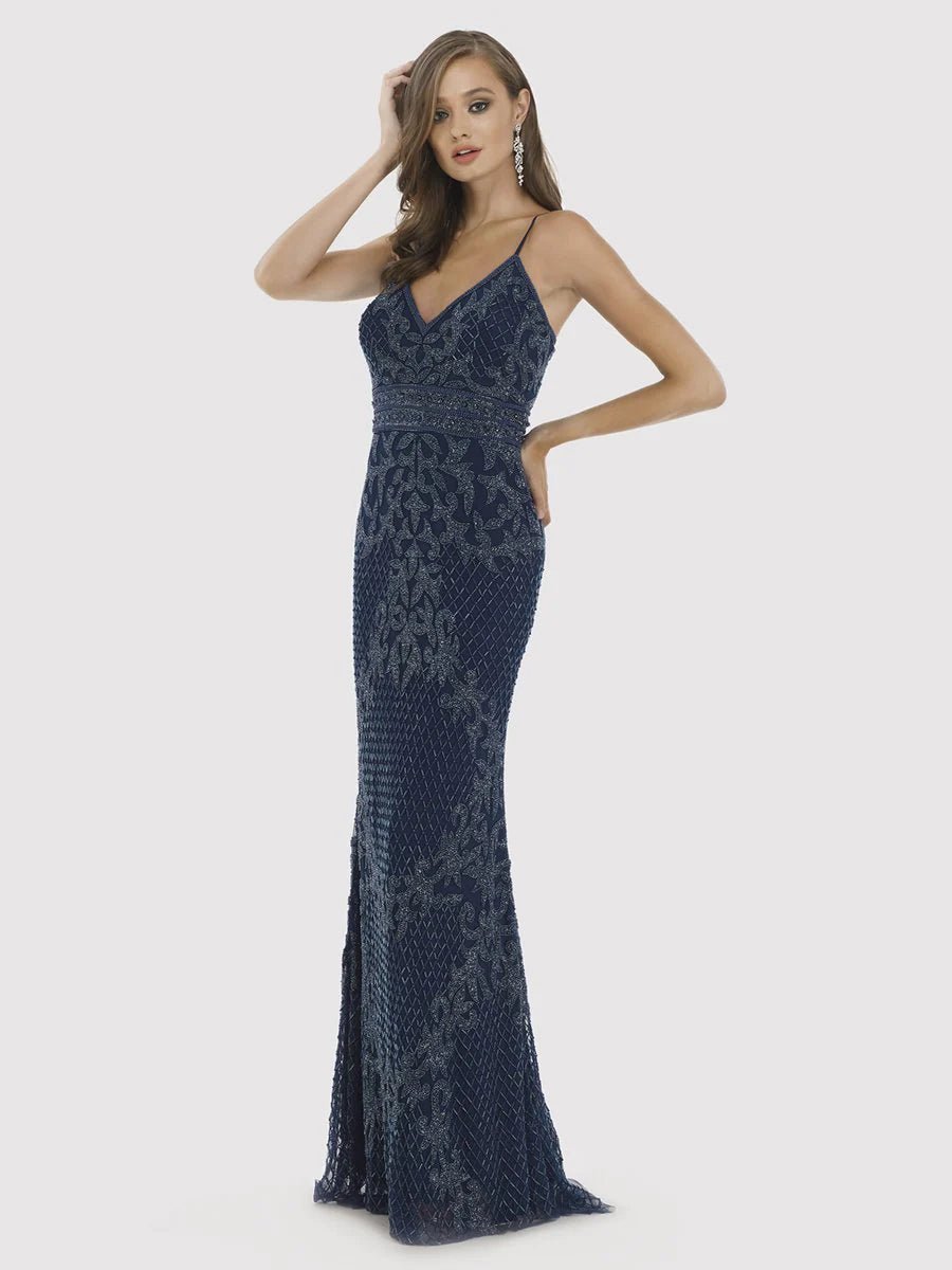 LARA 29904 - BODY CON V-NECK BEADED DRESS - SARAH FASHION