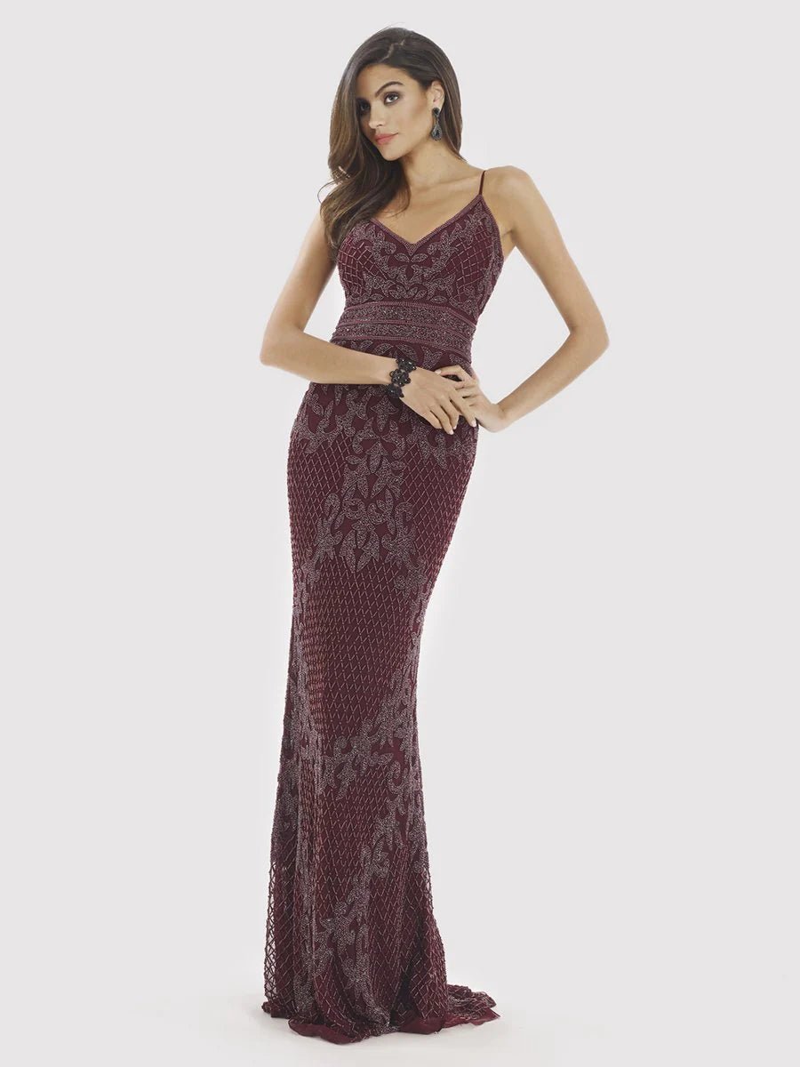 LARA 29904 - BODY CON V-NECK BEADED DRESS - SARAH FASHION