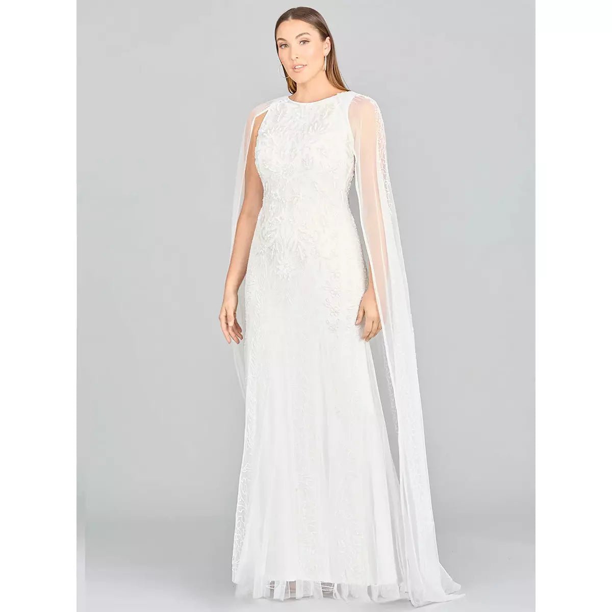 LARA 51045 EVE BEADED CAPE SLEEVE WEDDING DRESS - SARAH FASHION