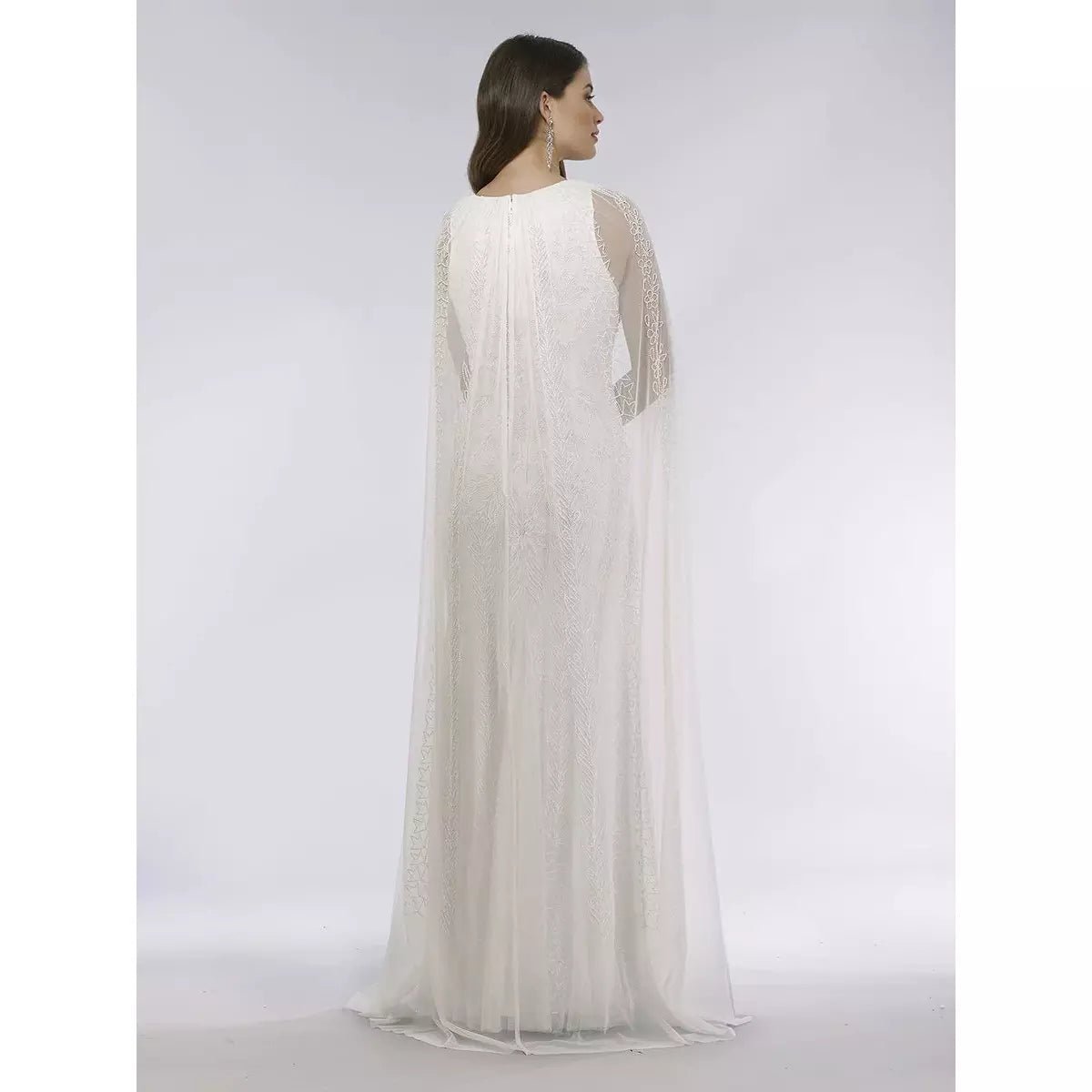 LARA 51045 EVE BEADED CAPE SLEEVE WEDDING DRESS - SARAH FASHION