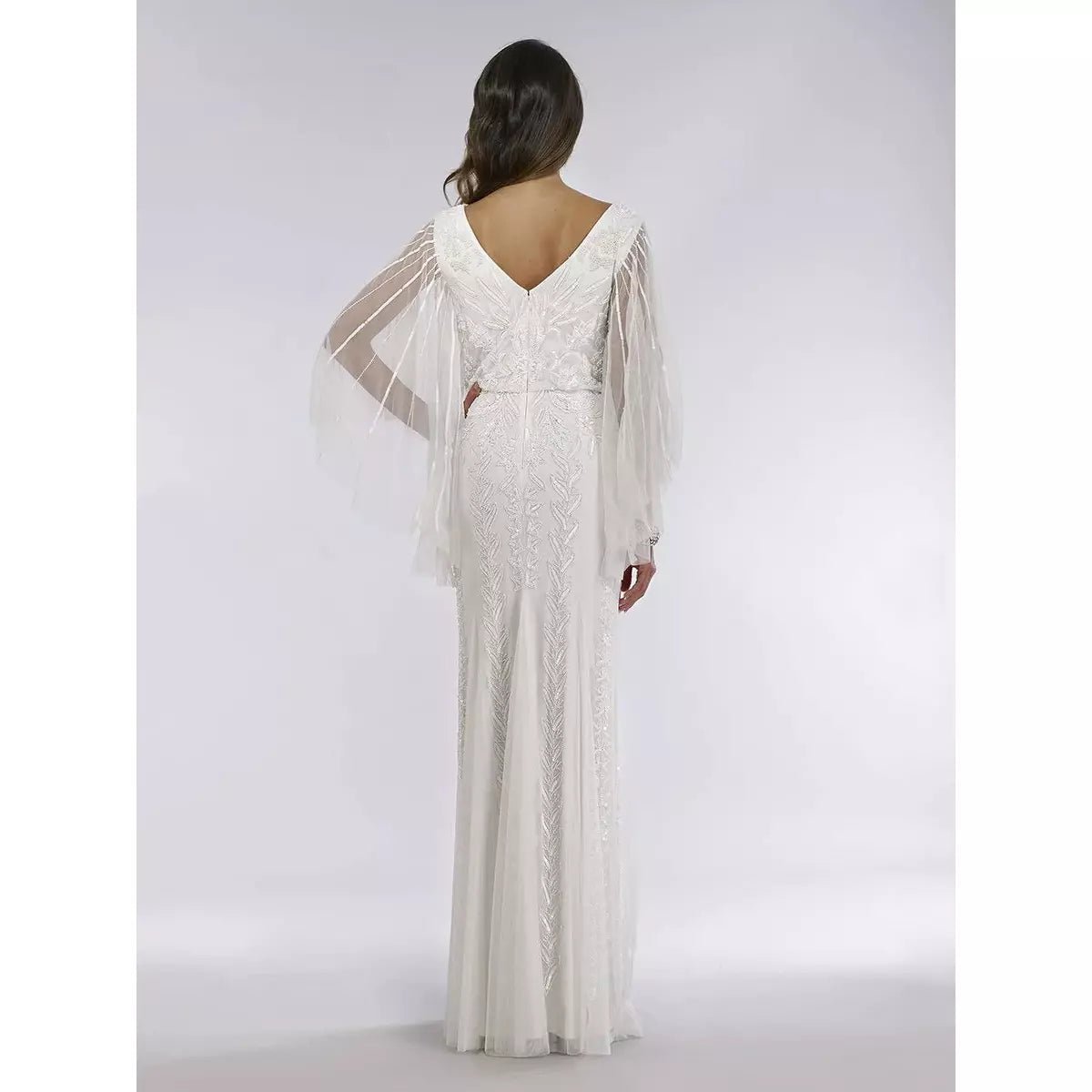 LARA 51046 ELLA BEADED CAPE SLEEVE WEDDING DRESS - SARAH FASHION