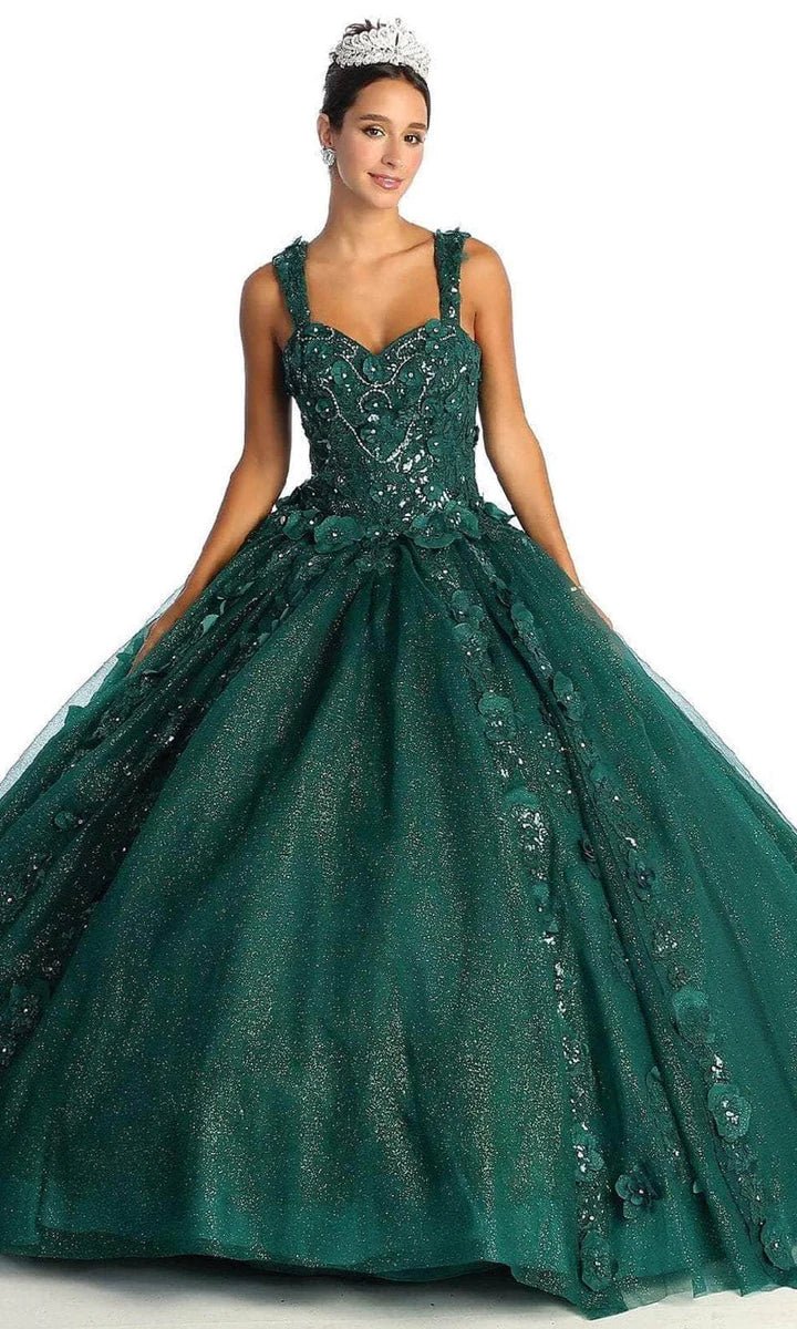 LK171 - Wide Strap Floral Glitter Ballgown - SARAH FASHION