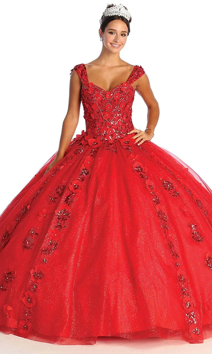 LK171 - Wide Strap Floral Glitter Ballgown - SARAH FASHION