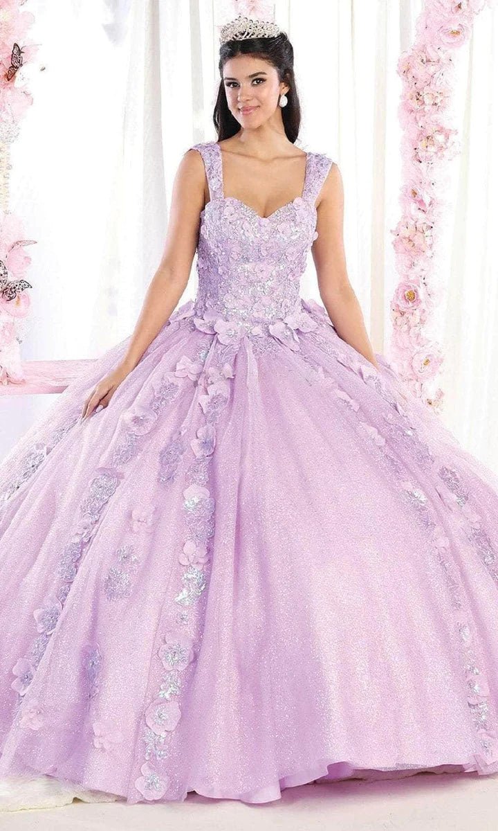 LK171 - Wide Strap Floral Glitter Ballgown - SARAH FASHION