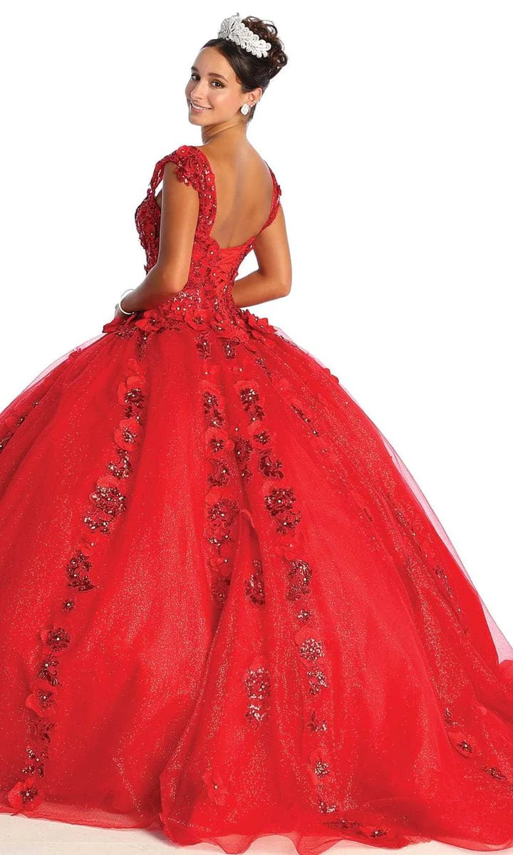 LK171 - Wide Strap Floral Glitter Ballgown - SARAH FASHION