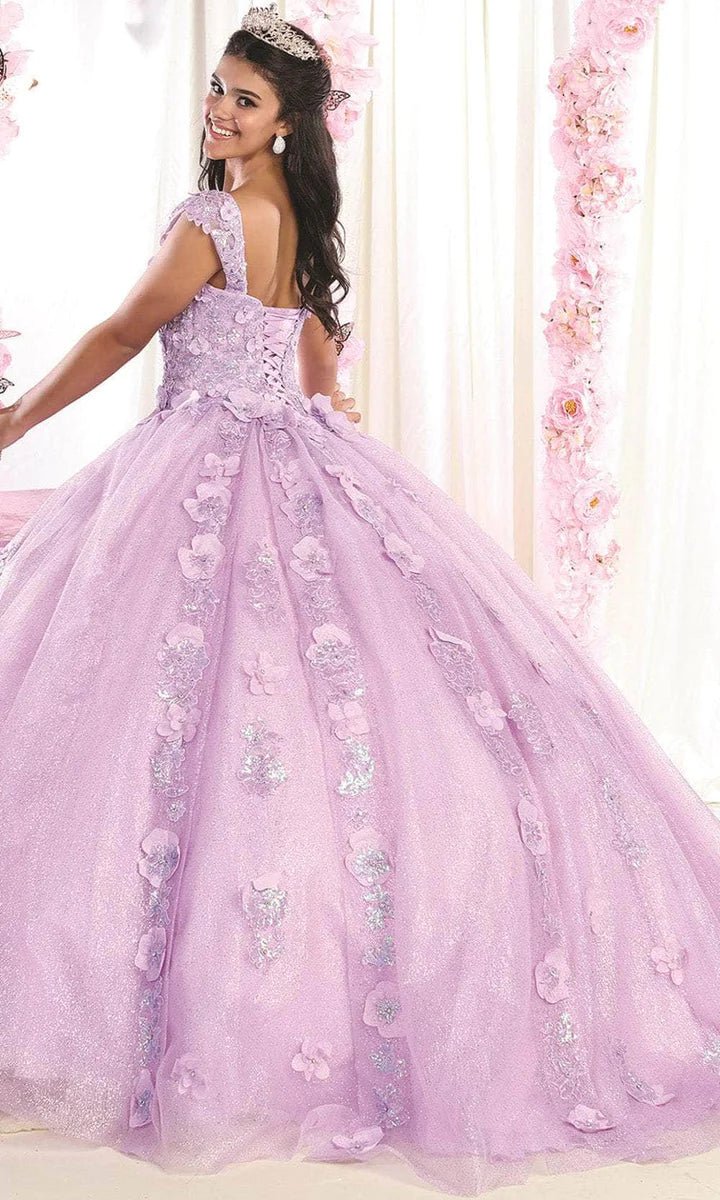 LK171 - Wide Strap Floral Glitter Ballgown - SARAH FASHION