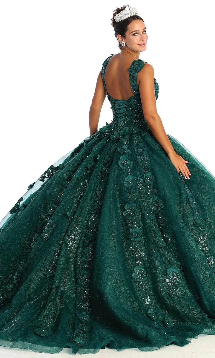 LK171 - Wide Strap Floral Glitter Ballgown - SARAH FASHION