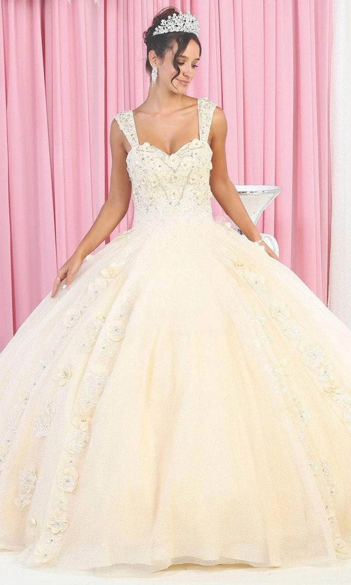 LK171 - Wide Strap Floral Glitter Ballgown - SARAH FASHION