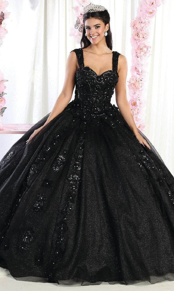 LK171 - Wide Strap Floral Glitter Ballgown - SARAH FASHION