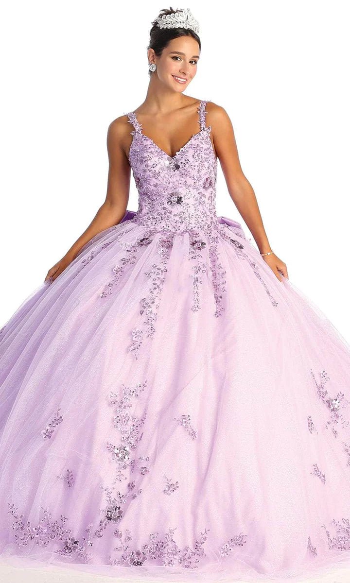 LK174 - V-Neck Embroidered Prom Ballgown - SARAH FASHION