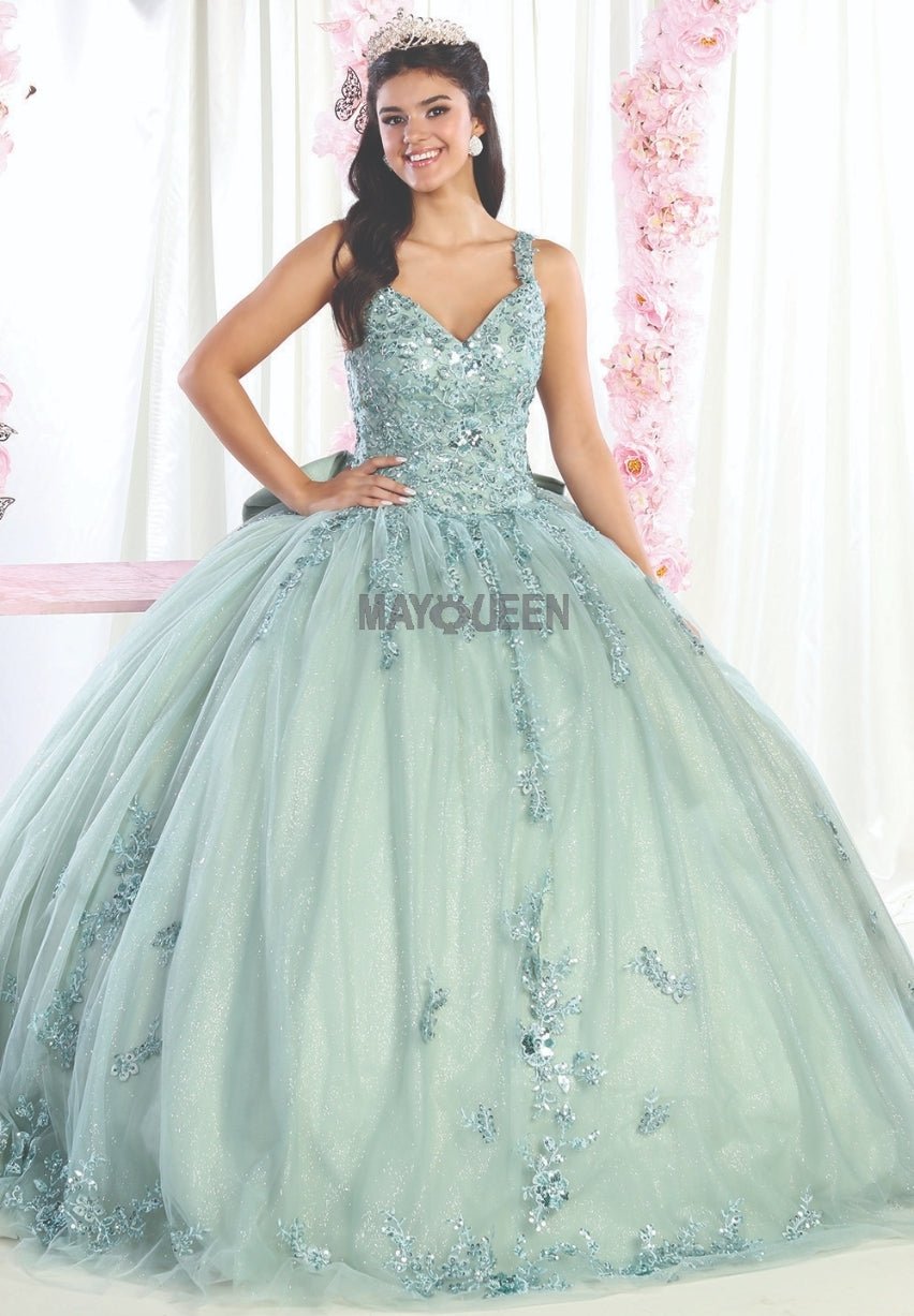 LK174 - V-Neck Embroidered Prom Ballgown - SARAH FASHION