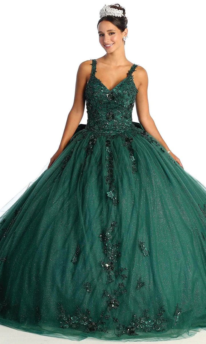 LK174 - V-Neck Embroidered Prom Ballgown - SARAH FASHION