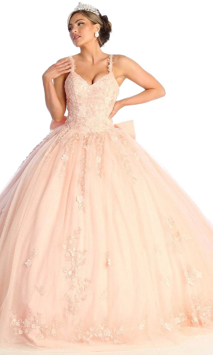 LK174 - V-Neck Embroidered Prom Ballgown - SARAH FASHION