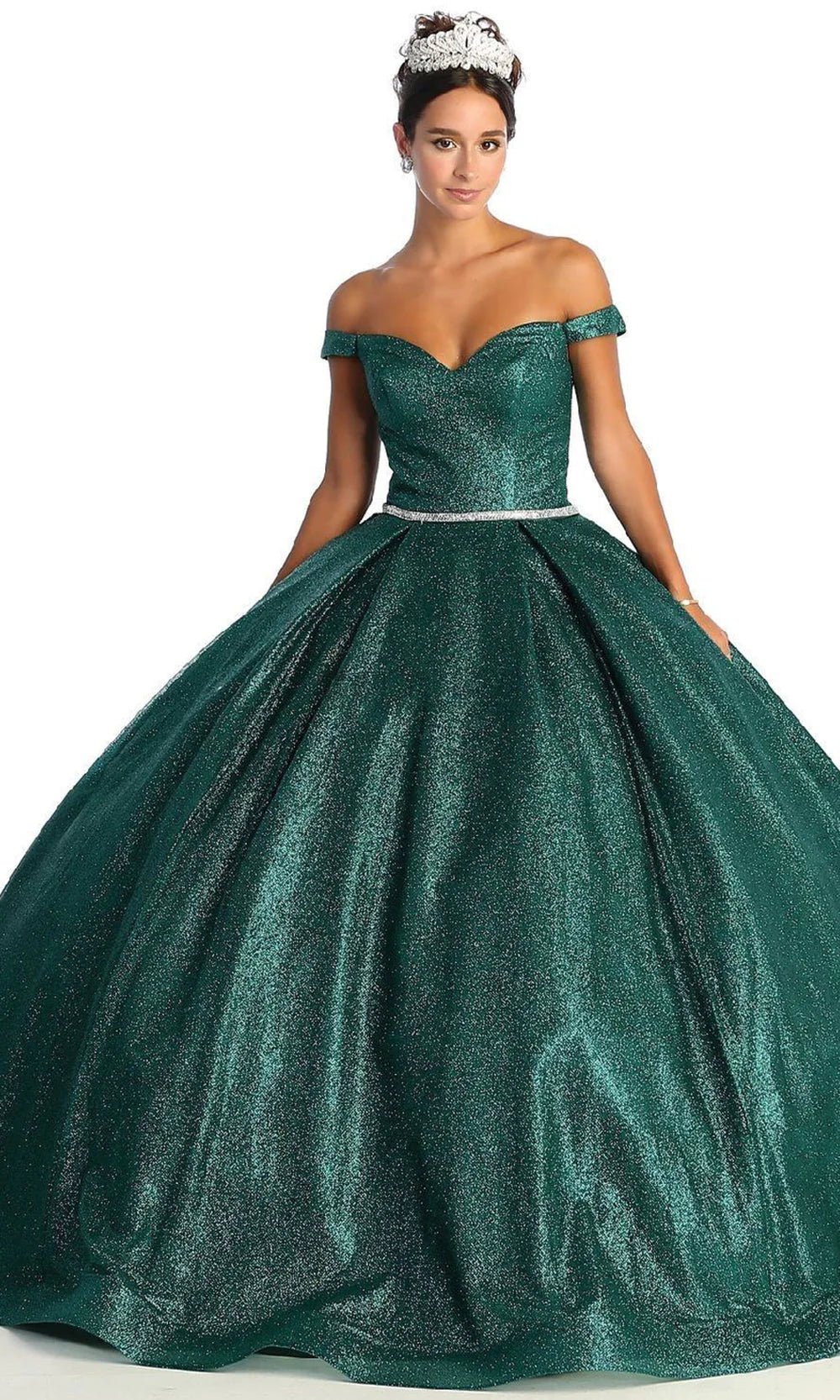 LK176 - Off Shoulder Glittered Ballgown - SARAH FASHION