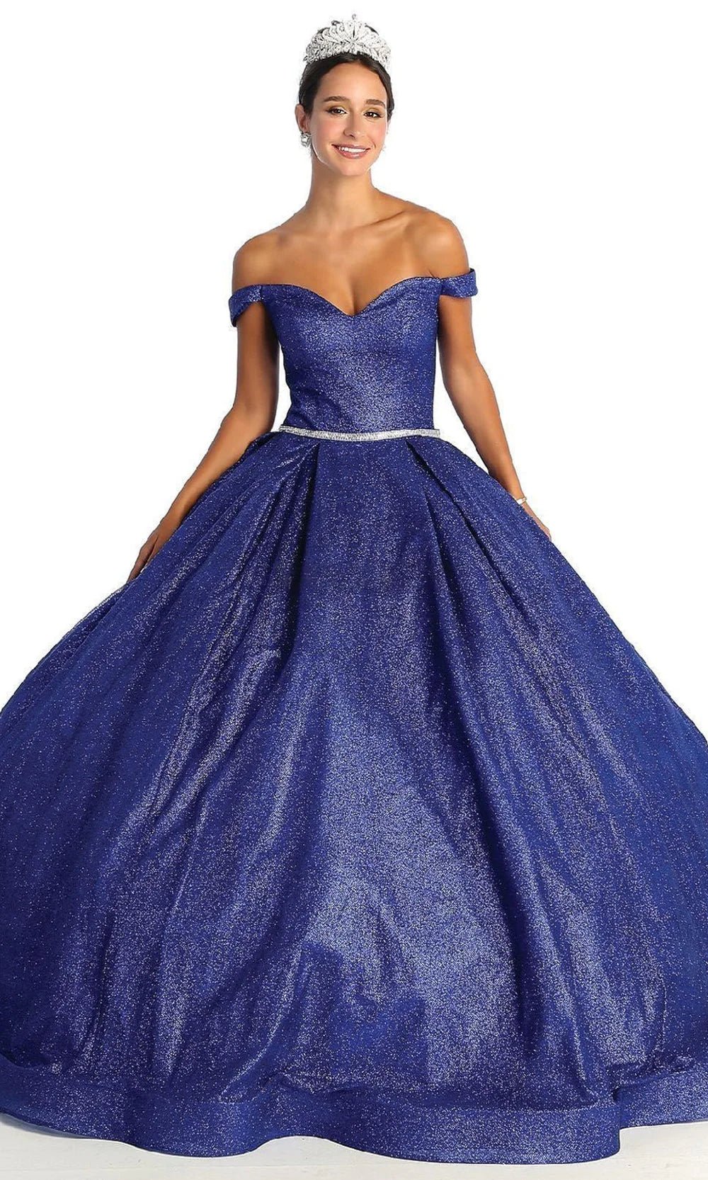 LK176 - Off Shoulder Glittered Ballgown - SARAH FASHION