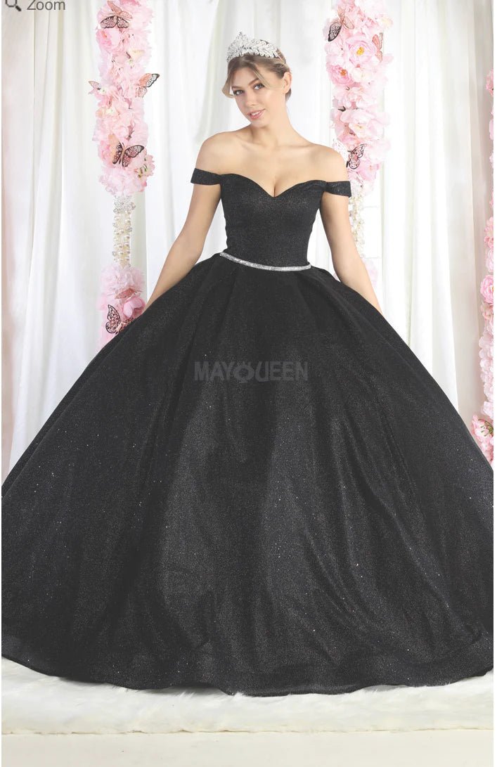 LK176 - Off Shoulder Glittered Ballgown - SARAH FASHION