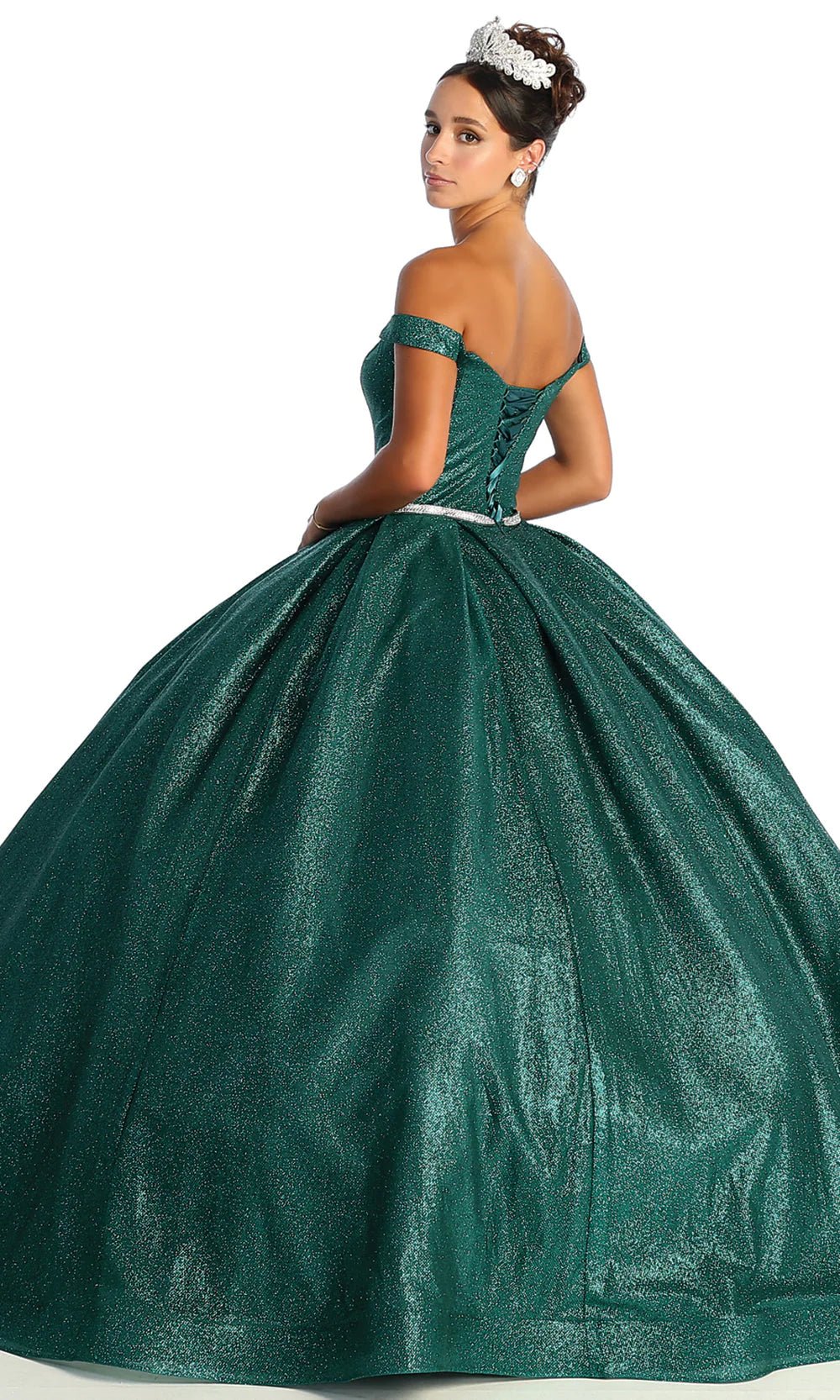 LK176 - Off Shoulder Glittered Ballgown - SARAH FASHION