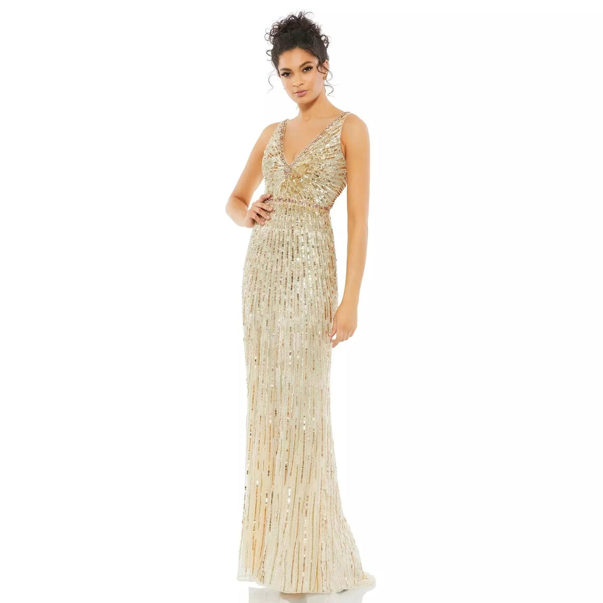 MD5483 SEQUIN EMBELLISHED ELEGANT SLEEVELESS EVENING GOWN - SARAH FASHION