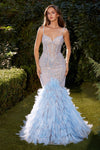 Skip to the end of the images gallery A1298 Skip to the beginning of the images gallery A1298 EMBELLISHED MERMAID GOWN WITH FEATHER TRAIN - SARAH FASHION